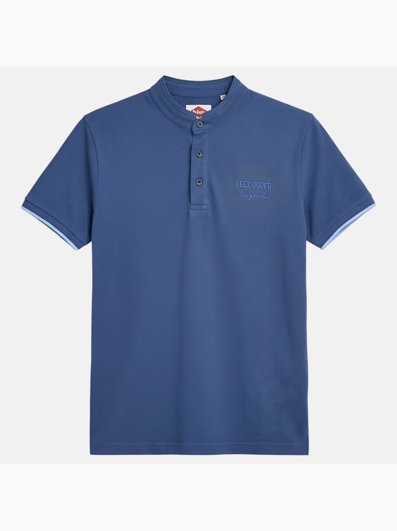 Lee Cooper - Polo uomo blu maniche corte collo alla coreana Blu - Kiabi