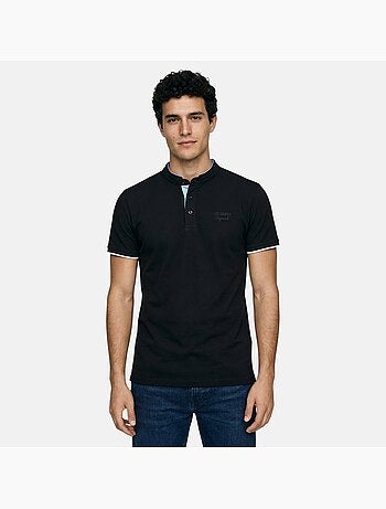 Lee Cooper - Polo uomo nero maniche corte collo alla coreana