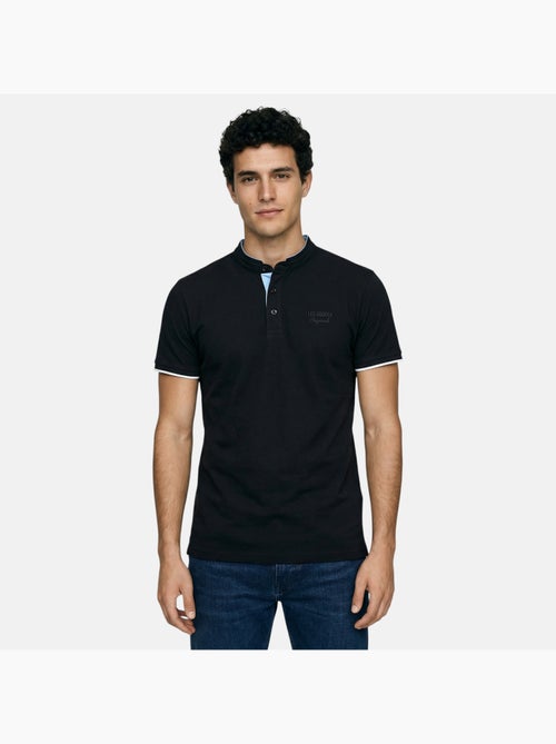 Lee Cooper - Polo uomo nero maniche corte collo alla coreana - Kiabi
