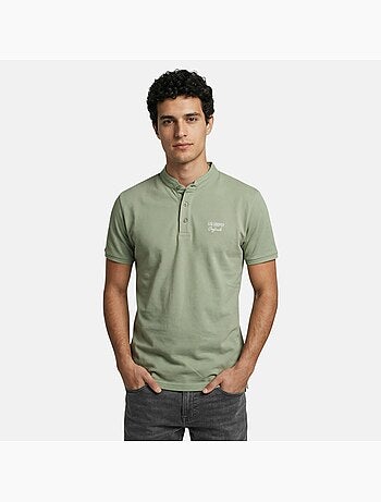 Lee Cooper - Polo uomo verde maniche corte collo alla coreana