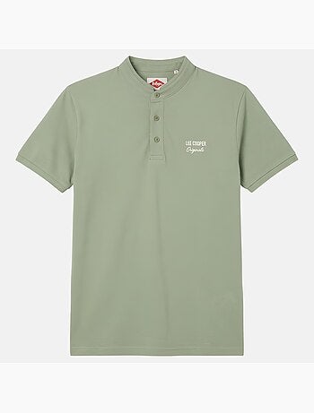 Lee Cooper - Polo uomo verde maniche corte collo alla coreana
