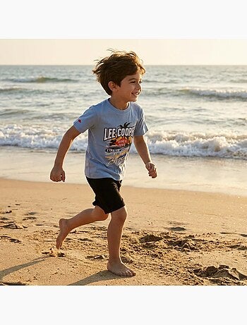 Lee Cooper - T-shirt a maniche corte da ragazzo con motivo da spiaggia