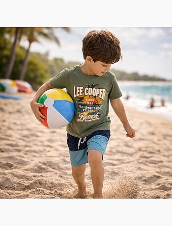 Lee Cooper - T-shirt a maniche corte da ragazzo con motivo da spiaggia