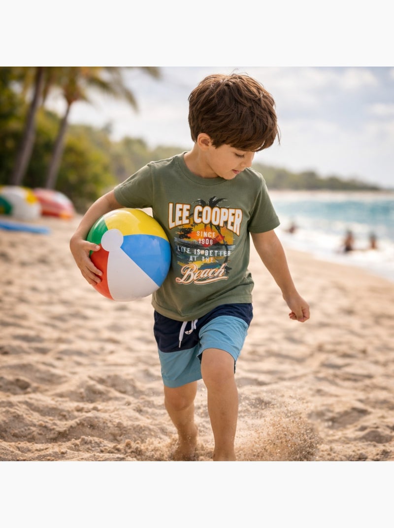 Lee Cooper - T-shirt a maniche corte da ragazzo con motivo da spiaggia Cachi - Kiabi