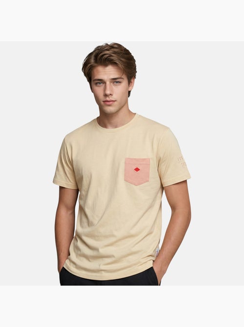 Lee Cooper - T-shirt uomo beige maniche corte con tasca a contrasto - Kiabi