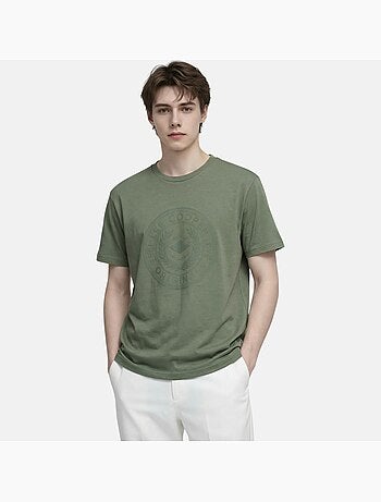Lee Cooper - T-shirt uomo kaki maniche corte con logo embossato
