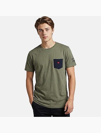 Lee Cooper - T-shirt uomo kaki maniche corte con tasca a contrasto