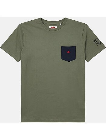 Lee Cooper - T-shirt uomo kaki maniche corte con tasca a contrasto