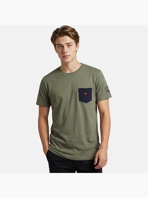 Lee Cooper - T-shirt uomo kaki maniche corte con tasca a contrasto - Kiabi
