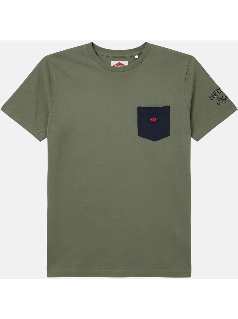 Lee Cooper - T-shirt uomo kaki maniche corte con tasca a contrasto Cachi - Kiabi