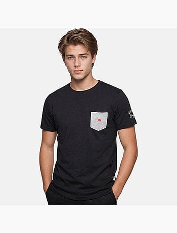 Lee Cooper - T-shirt uomo nero maniche corte con tasca a contrasto
