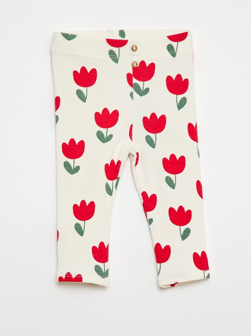Legging lungo a costine fantasia Bianco - Kiabi