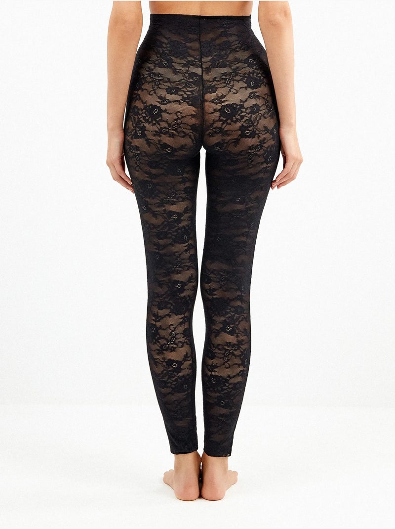 Legging lungo modellante senza cuciture, in pizzo floreale Nero - Kiabi