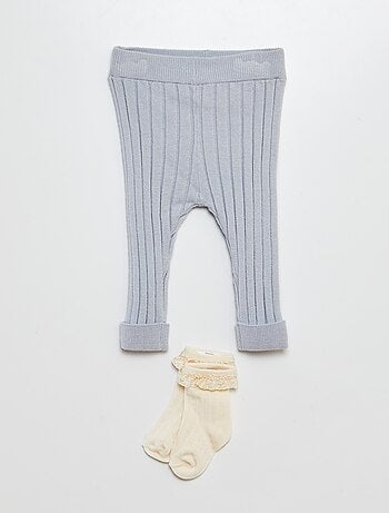 Leggings a coste + calzini con ricamo