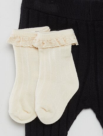 Leggings a coste + calzini con ricamo