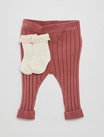 Leggings a coste + calzini con ricamo