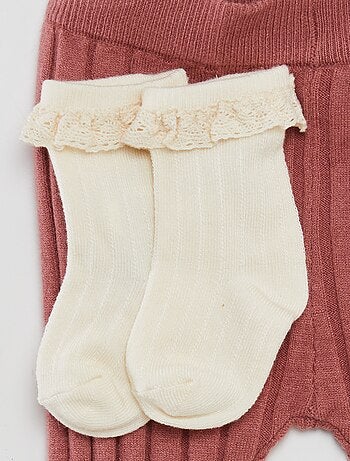 Leggings a coste + calzini con ricamo