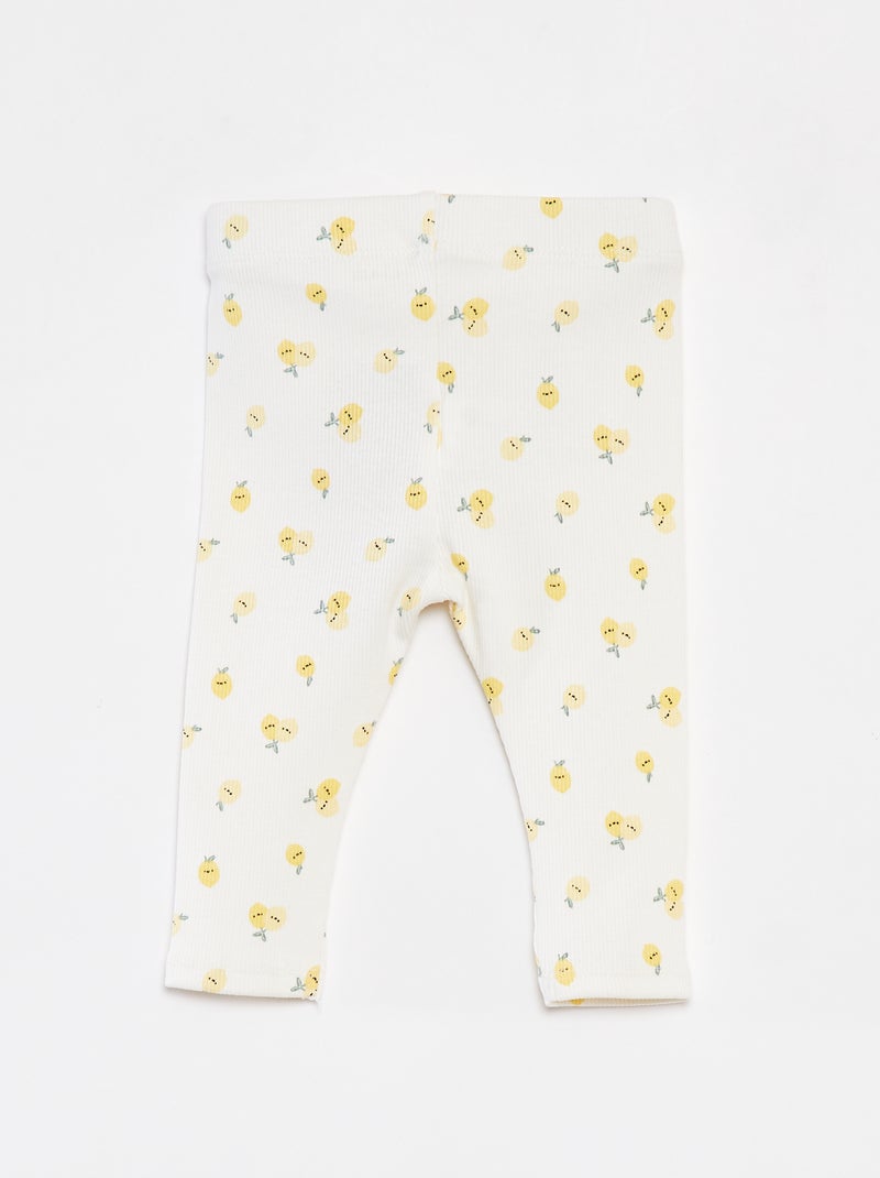 Leggings a coste con bottoni fantasia BIANCO - Kiabi