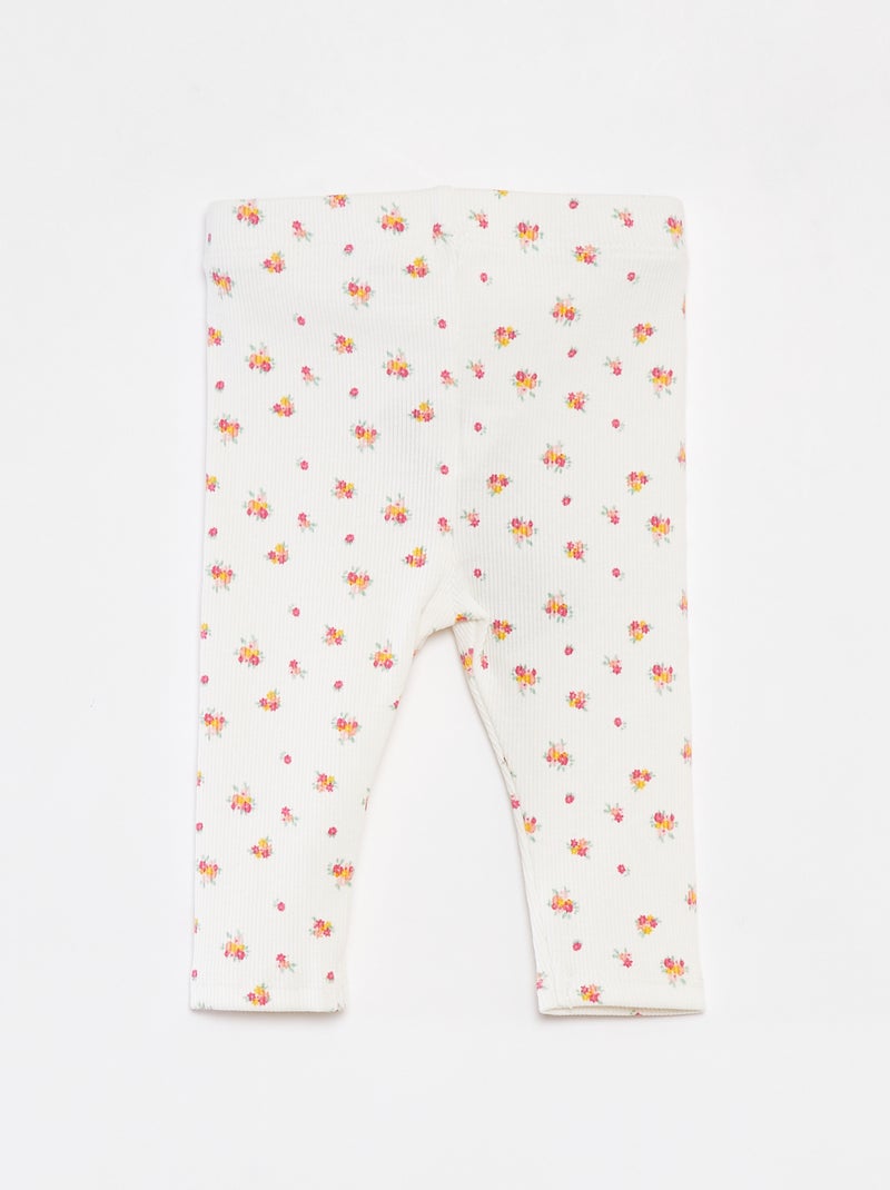 Leggings a coste con bottoni fantasia BIANCO - Kiabi