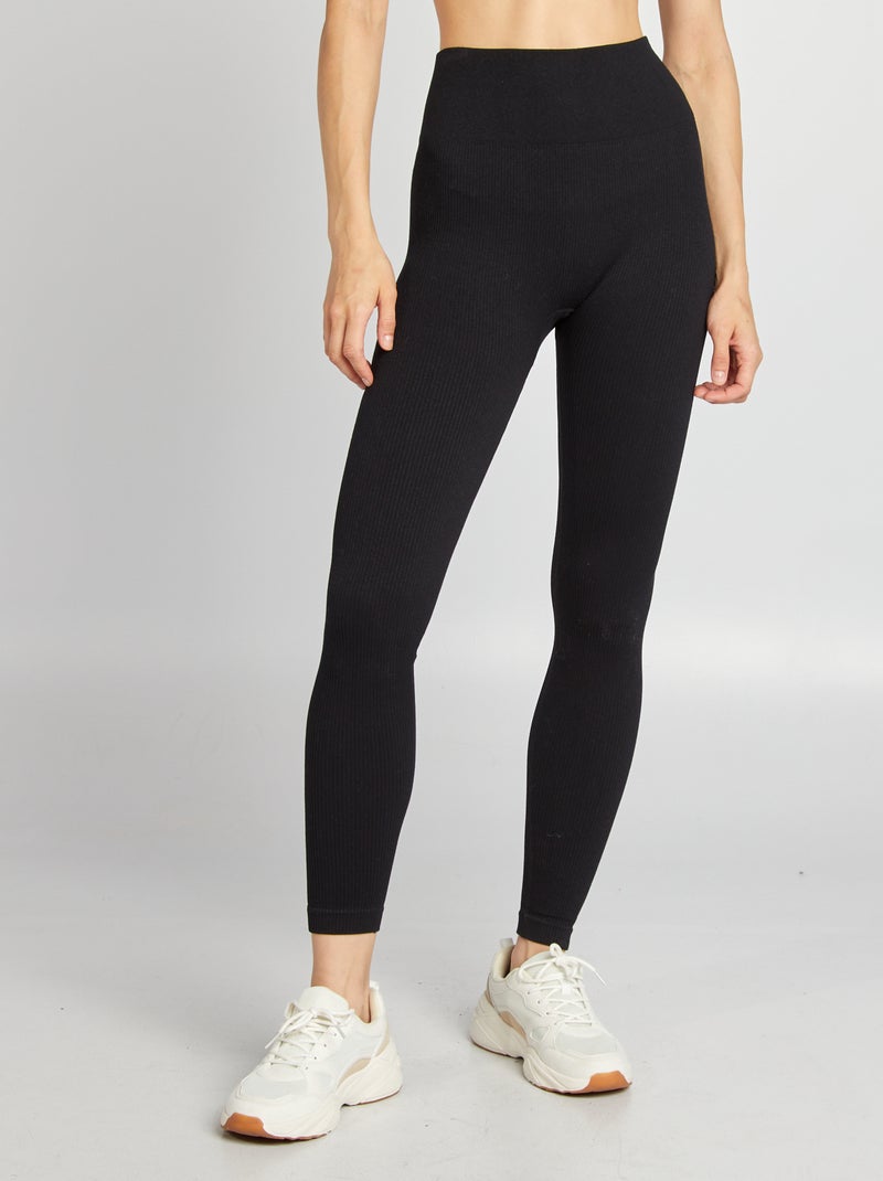 Leggings a coste senza cuciture nero - Kiabi