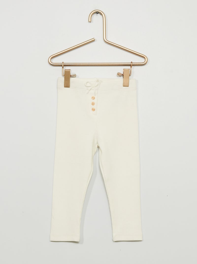 Leggings a coste tinta unita Bianco - Kiabi