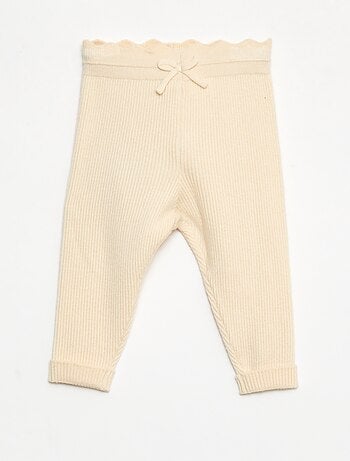 Leggings a costine con fiocco fantasia