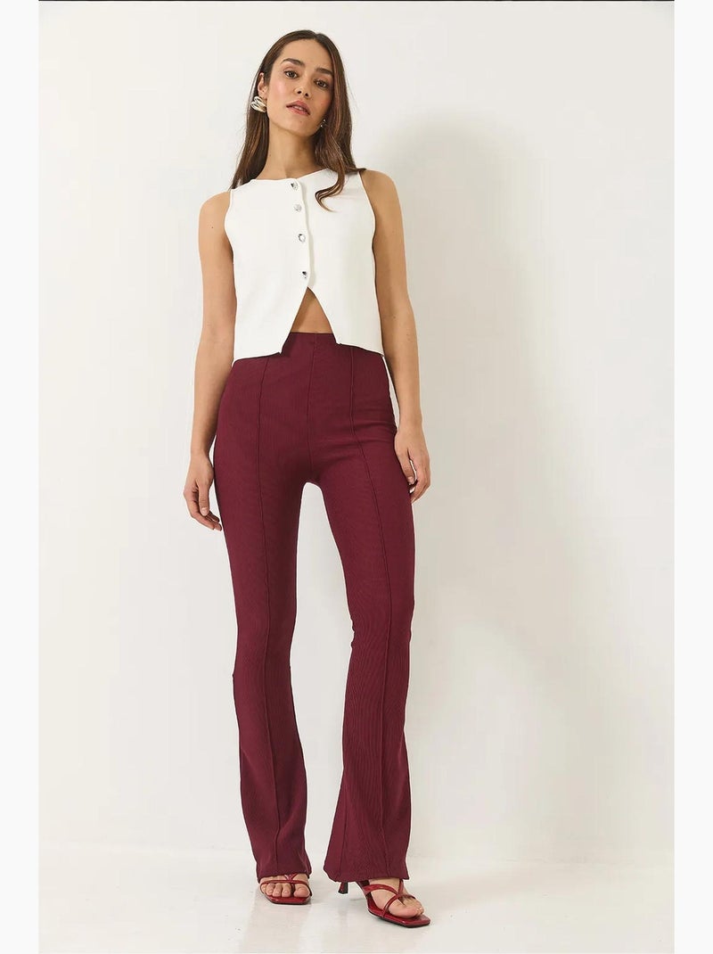 Leggings a vita alta svasati a coste lucci Rosso bordeaux - Kiabi