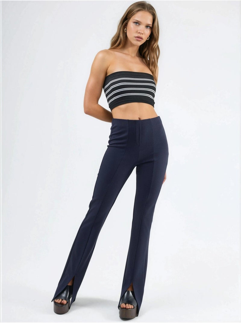 Leggings a vita alta svasati con spacco busem Blu marino - Kiabi