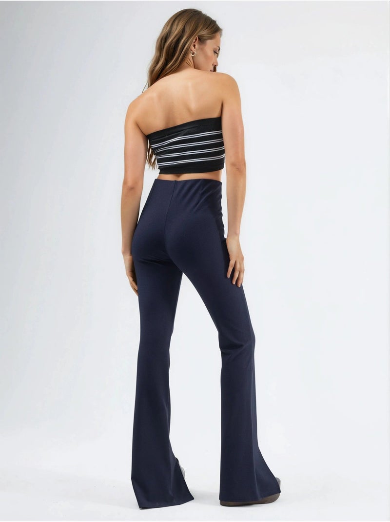 Leggings a vita alta svasati con spacco busem Blu marino - Kiabi
