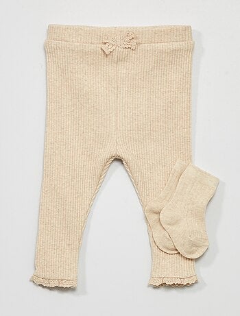 Leggings + calzini in maglia a coste - 2 pezzi - Kiabi