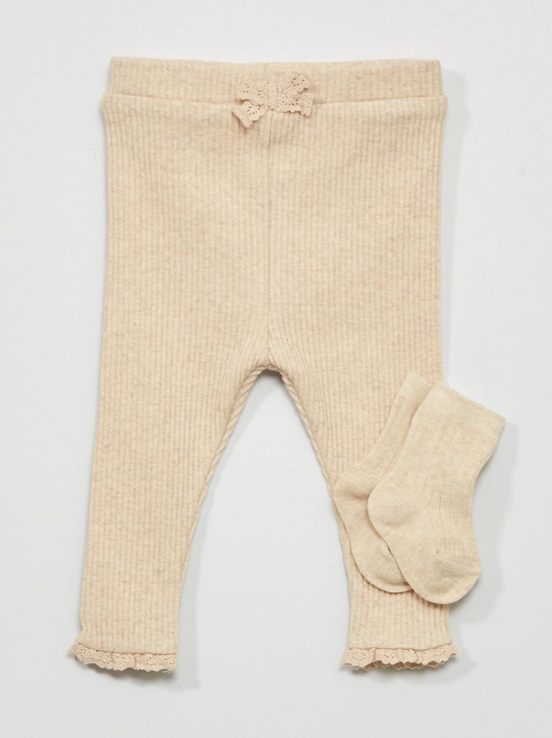 Leggings + calzini in maglia a coste - 2 pezzi BEIGE - Kiabi