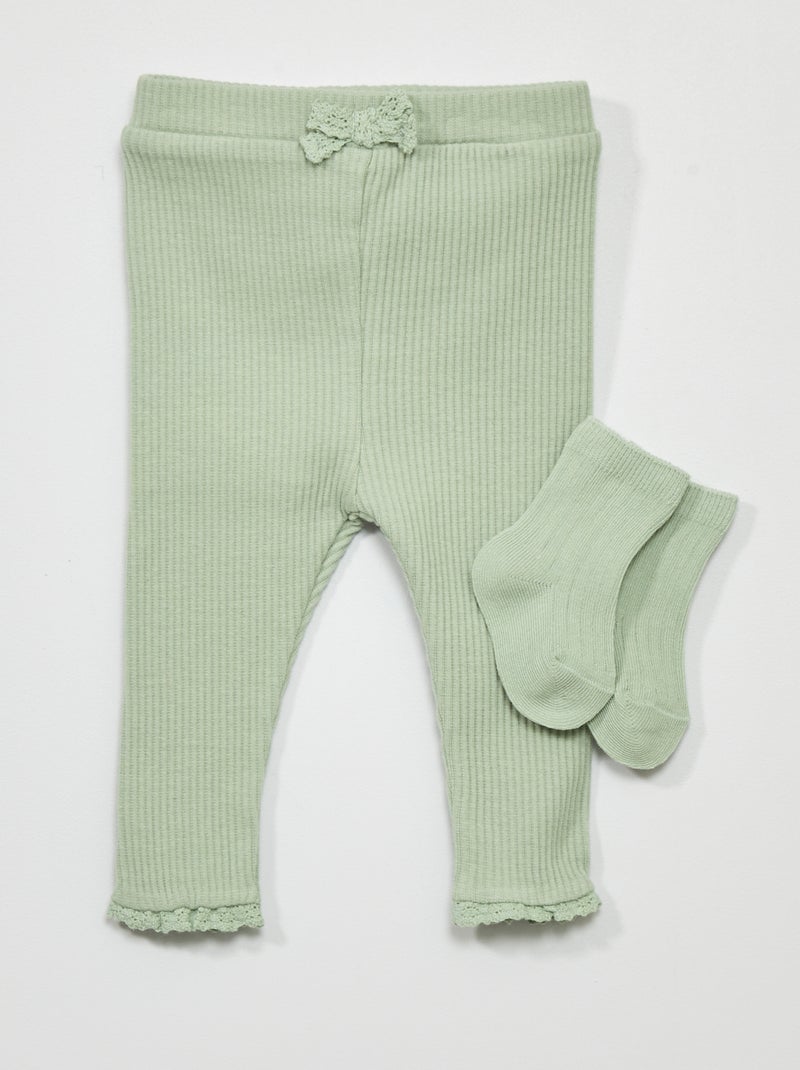 Leggings + calzini in maglia a coste - 2 pezzi VERDE - Kiabi