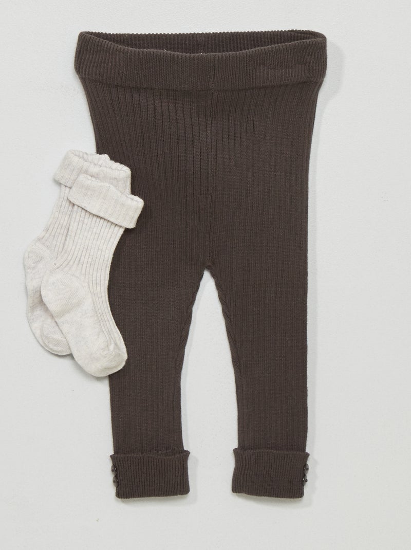Leggings + calzini in maglia a coste grigio scuro - Kiabi