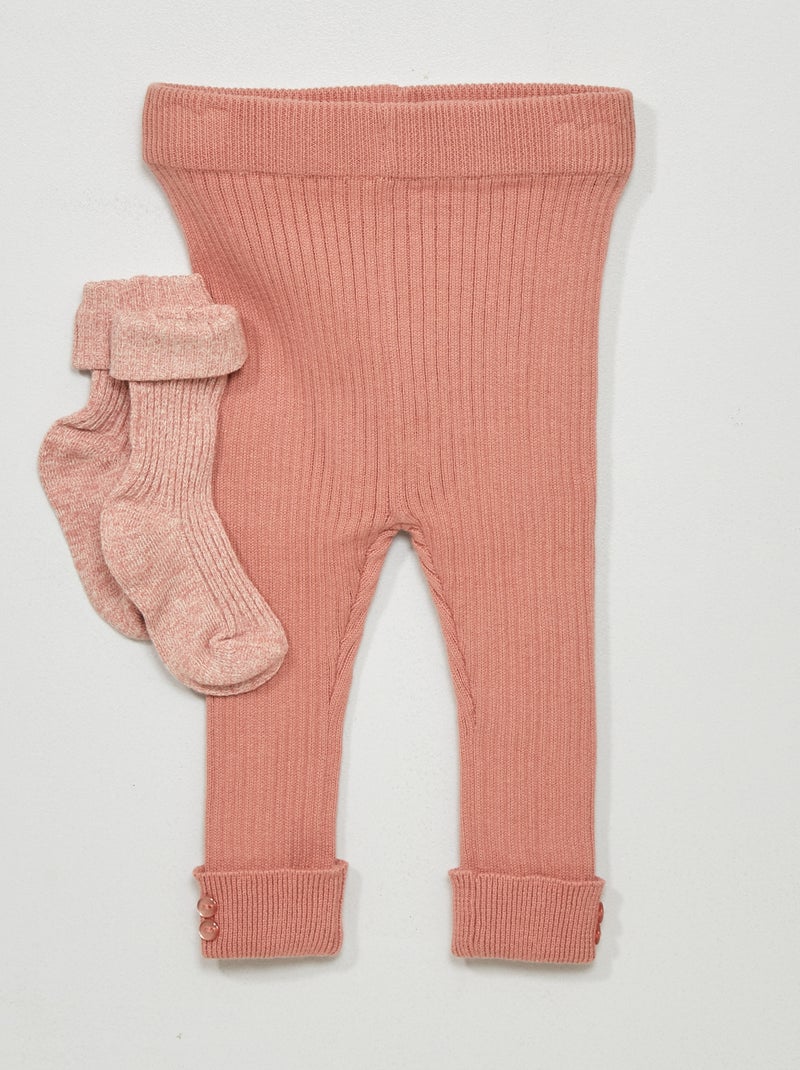 Leggings + calzini in maglia a coste ROSA - Kiabi