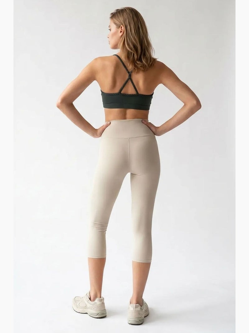 Leggings capri a vita alta con spacco mixray Beige argilla - Kiabi