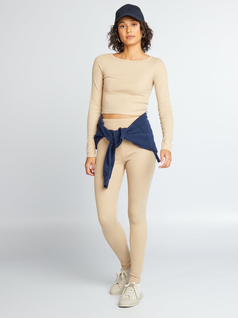 Leggings in maglia a coste BEIGE - Kiabi
