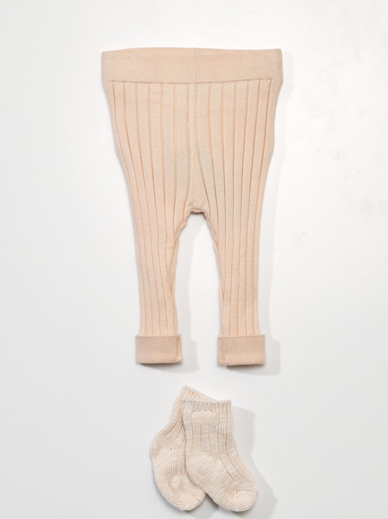 Leggings in maglia a coste + calzini - 2 pezzi BEIGE - Kiabi