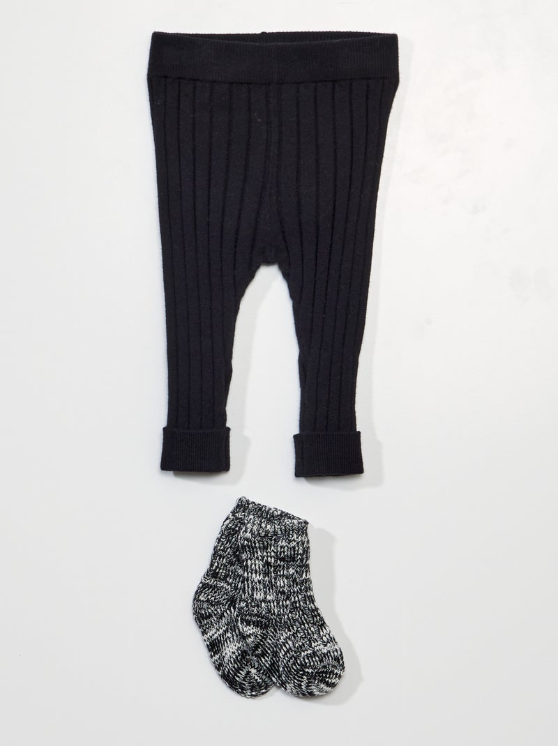 Leggings in maglia a coste + calzini - 2 pezzi nero - Kiabi