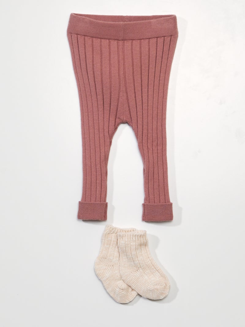 Leggings in maglia a coste + calzini - 2 pezzi ROSA - Kiabi