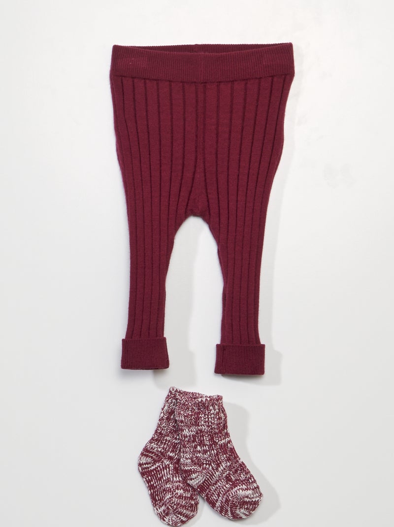 Leggings in maglia a coste + calzini - 2 pezzi ROSSO - Kiabi