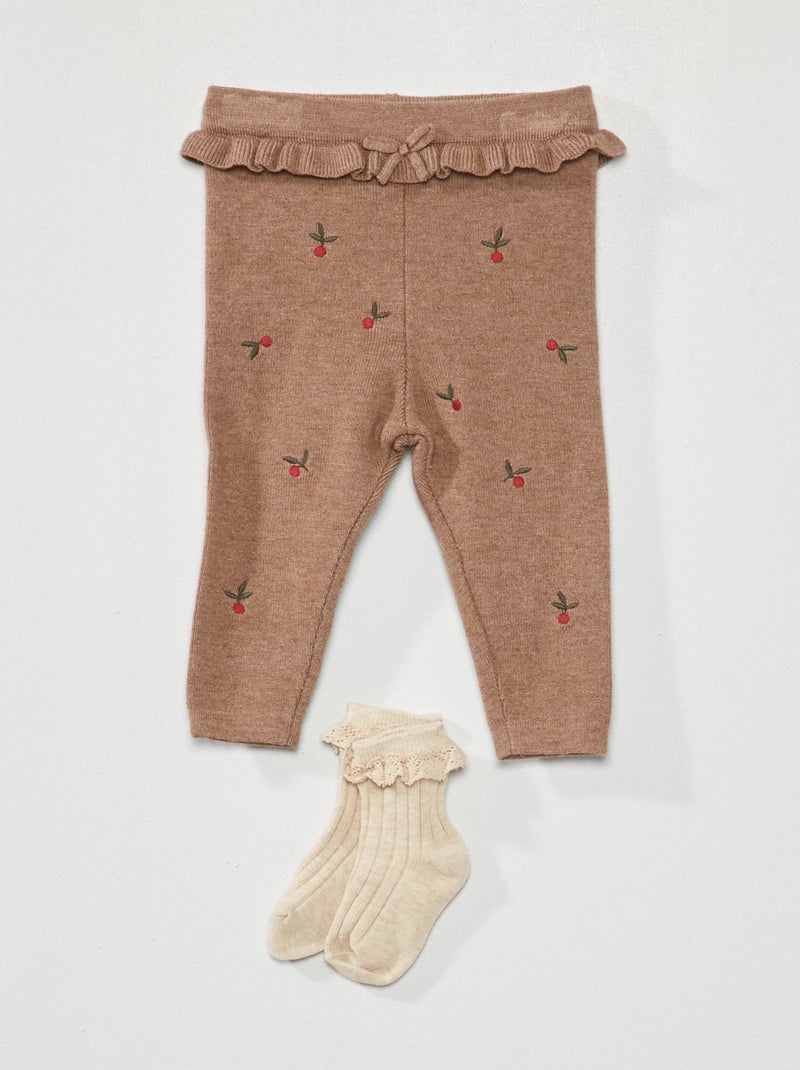 Leggings in maglia con ricamo + calzini - 2 pezzi MARRONE - Kiabi