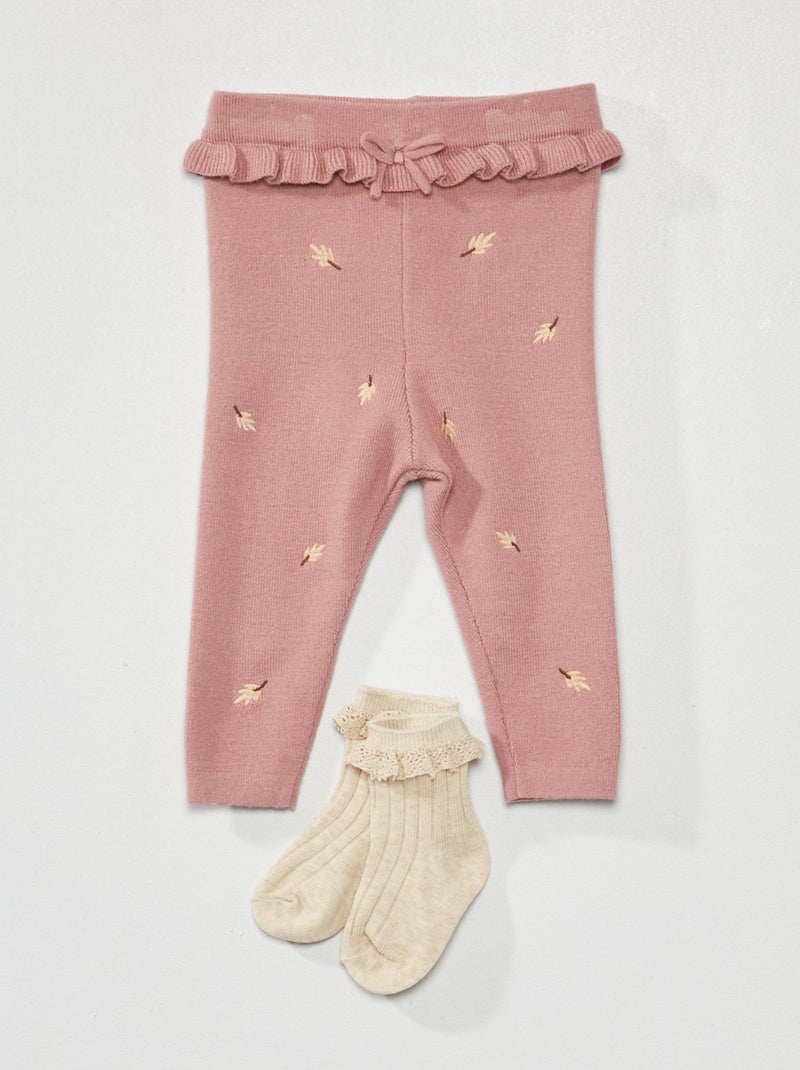 Leggings in maglia con ricamo + calzini - 2 pezzi ROSA - Kiabi