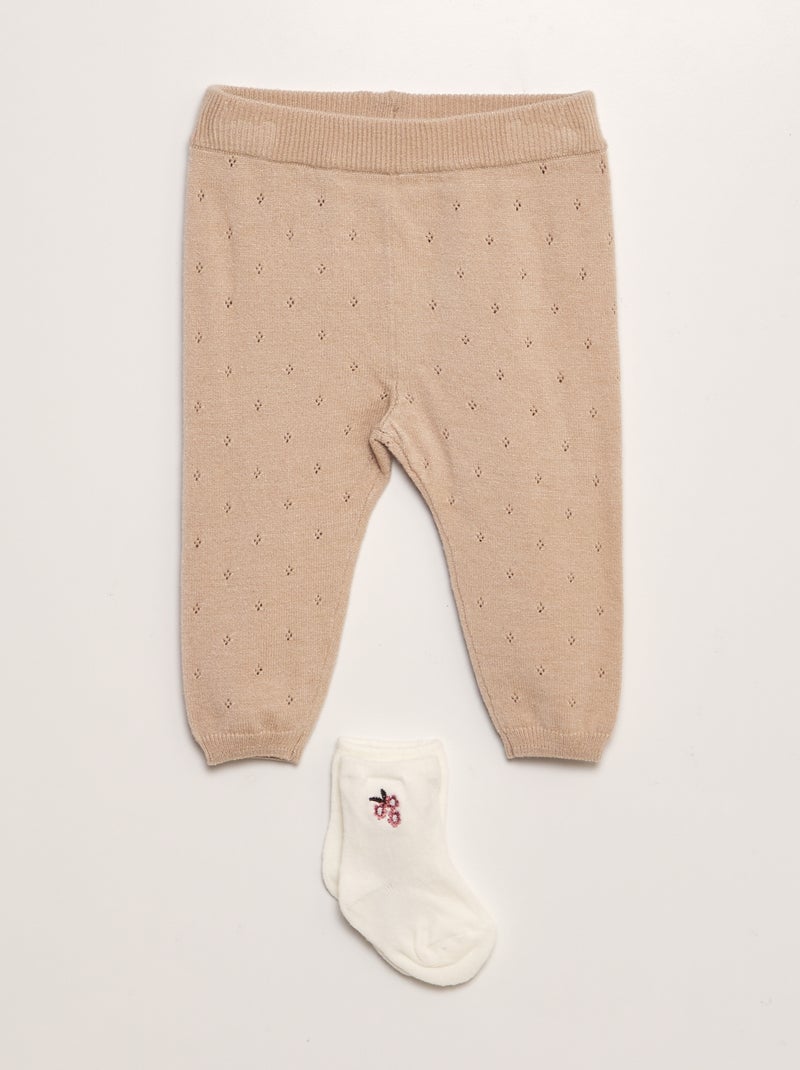 Leggings in maglia pointelle + calzini - 2 pezzi BEIGE - Kiabi