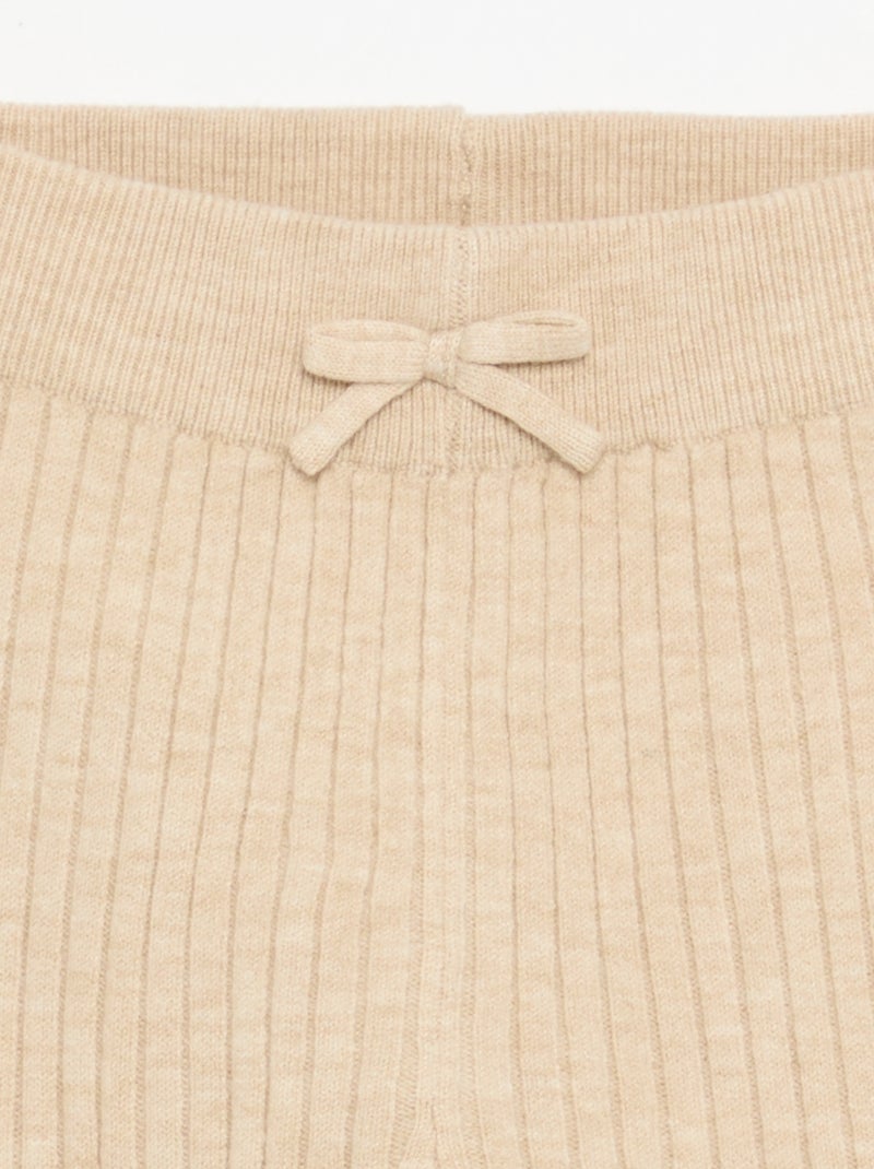 Leggings in maglia tinta unita con fiocco in vita Beige - Kiabi