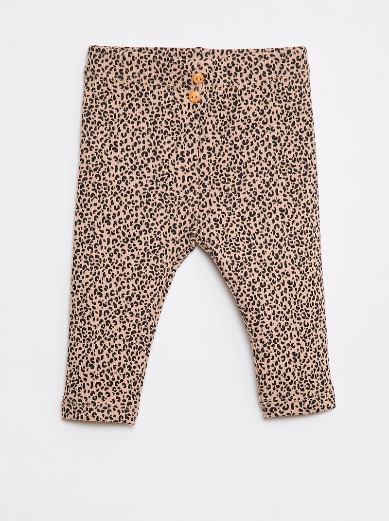 Leggings lunghi a coste con motivo Beige - Kiabi