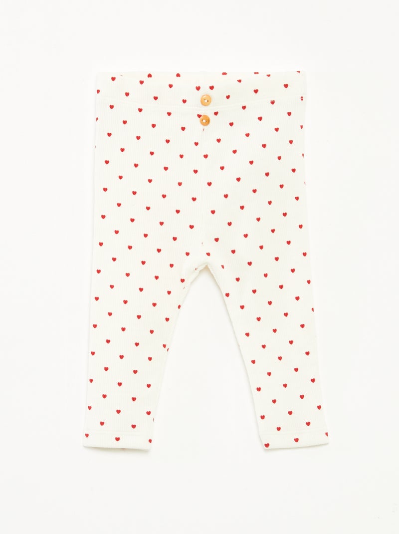 Leggings lunghi a coste con motivo Bianco - Kiabi