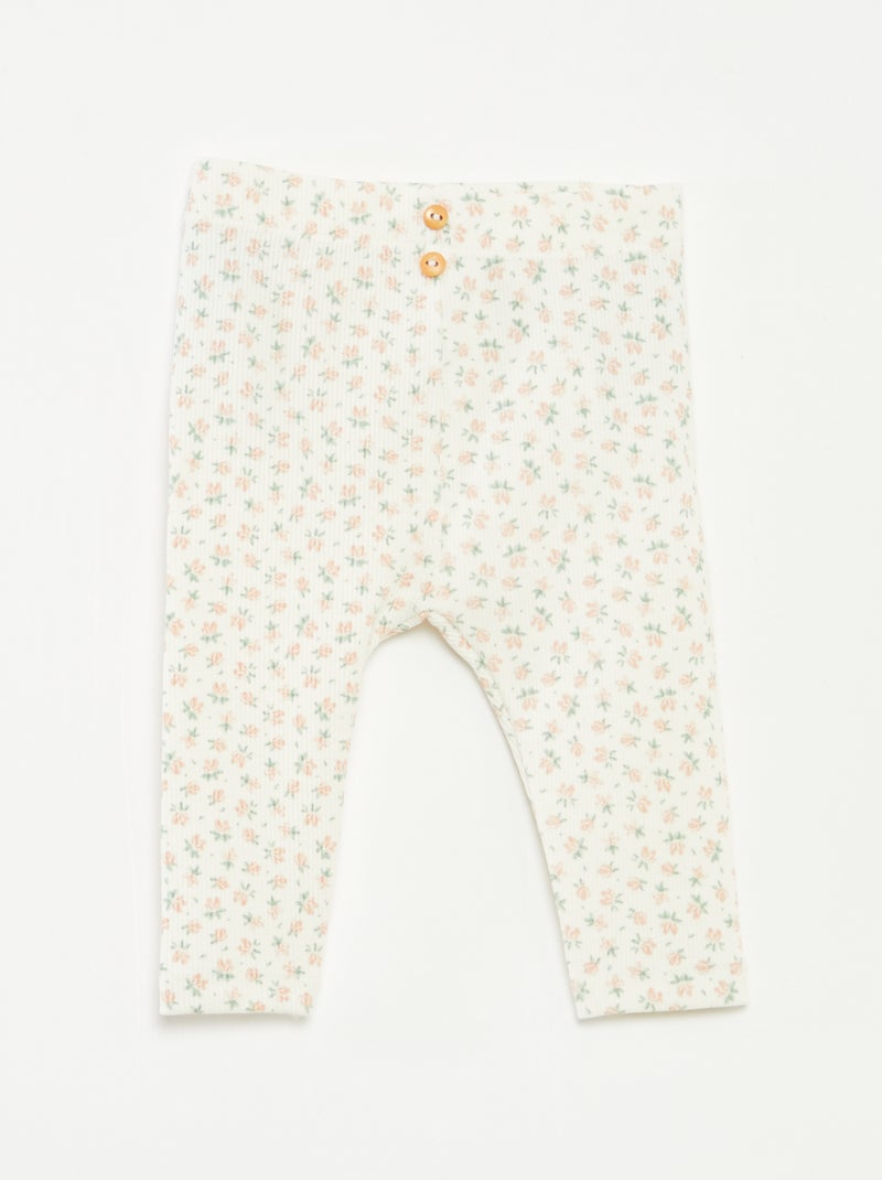 Leggings lunghi a coste con motivo Bianco - Kiabi