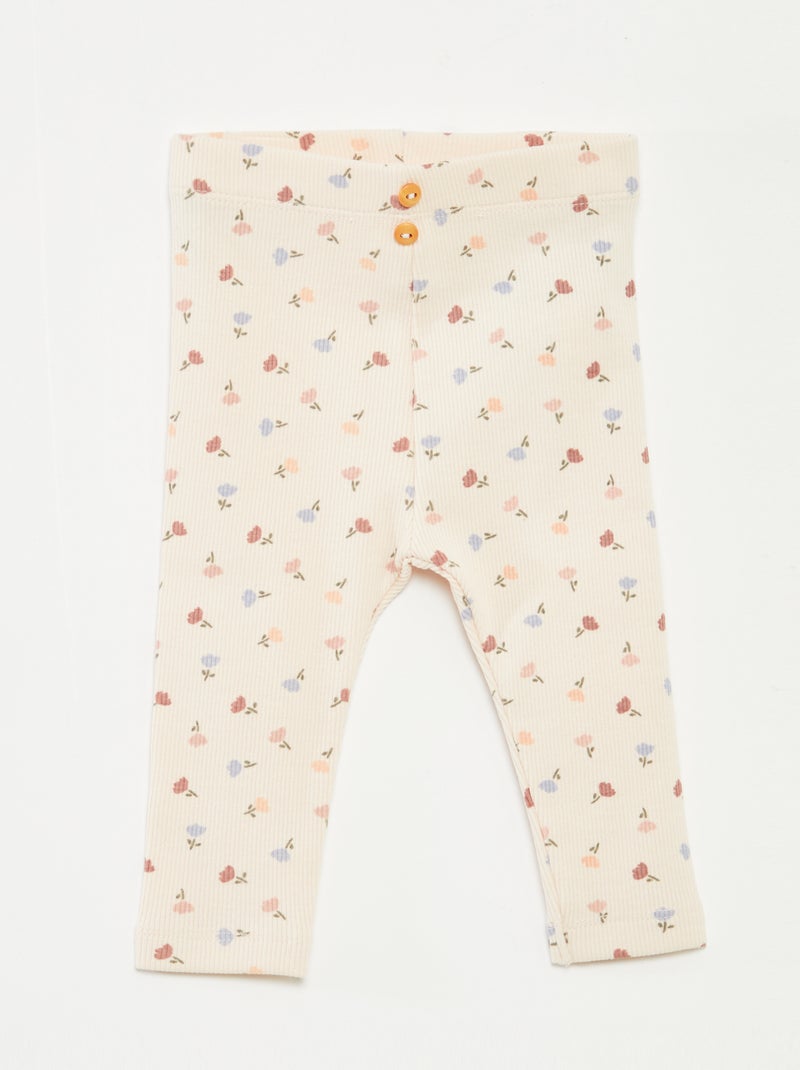 Leggings lunghi a coste con motivo Rosa - Kiabi
