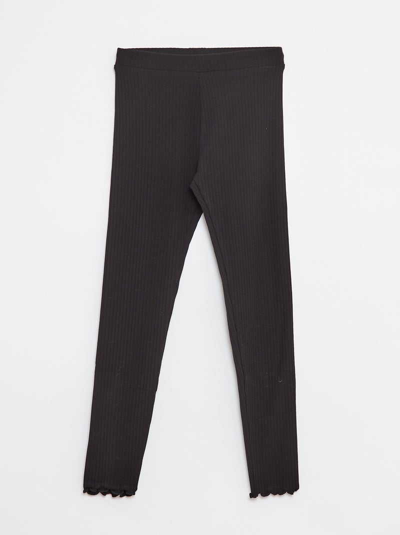 Leggings lunghi a coste tinta unita nero - Kiabi