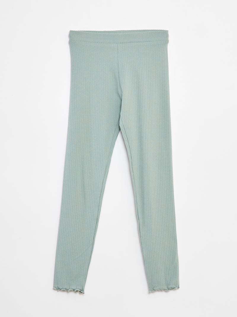 Leggings lunghi a coste tinta unita Verde - Kiabi